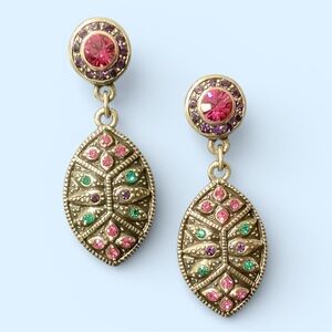 Heidi Daus Gold, Pink, Green & Purple Crystal Drop Earrings. NWOT